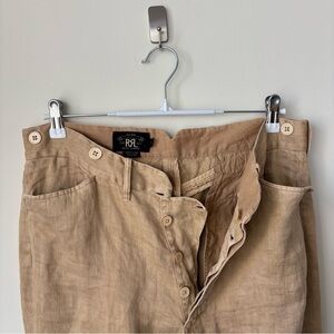 RRL Double RL 100% Linen Buckle Back Pants Size 28 Suspender Button Ralph Lauren